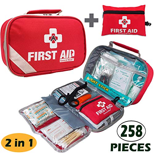 First Aid Kit -160 Pieces Compact and Lightweight - Including Cold (Ice)  Pack, Emergency Blanket, Moleskin Pad,Perfect for Travel, Home, Office,  Car