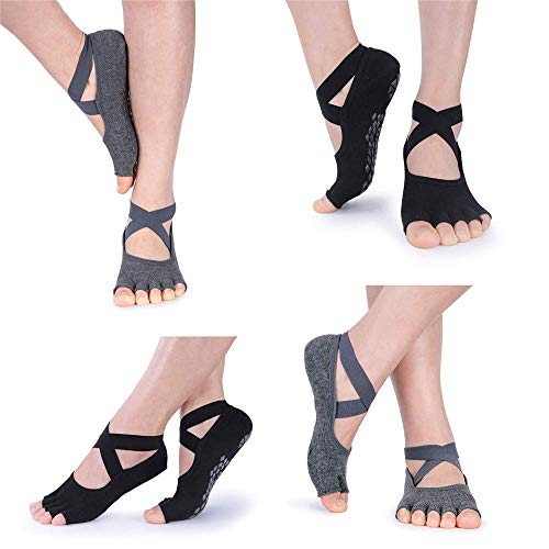Yoga Socks for Women 3 Pairs Grippy Non Slip with Ankle Straps Half Toe  Socks for Ballet Pilates Barre Dance